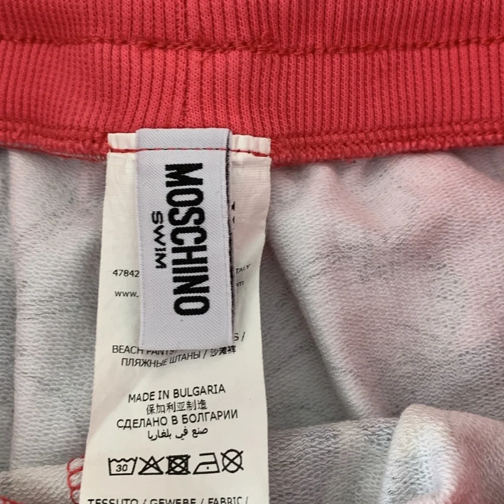 Moschino Men's Swim Size XS Pink Hibiscus Leaf Beach Pants Elastic Drawstring